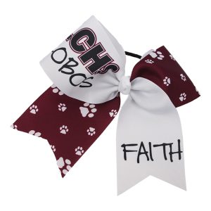 Maroon and white Large School Initials & Mascot + Name Cheerleading Bow
