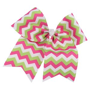 pink, neon green, and white Three-Color Chevron cheerleading bow