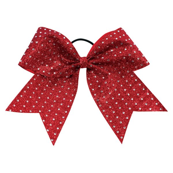 glitter cheer bow in red with silver mini rhinestones