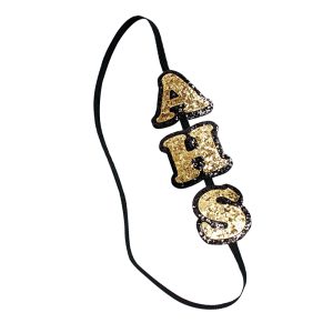 two color initials canvas glitter headband, black and gold