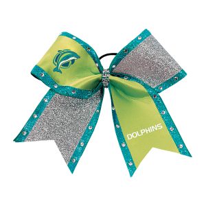 Teal, Green, and Silver Custom Sublimation Bow with Glitter + Rhinestones Cheerleading Bow