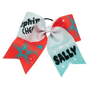 Orange, teal, and white Large Two-Tone Bow with Stars Cheerleading Bow