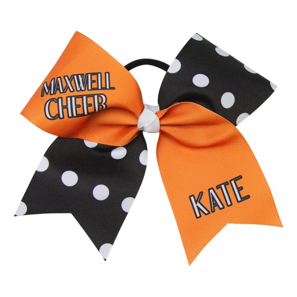 black, white, and orange team Name with Cheer and Name Cheerleading Bow