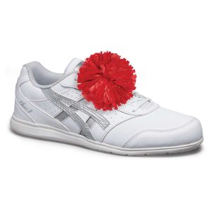 Red One Color Plastic Shoe Pom on a cheer shoe