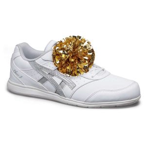 Metallic Gold Shoe Pom on a cheer shoe