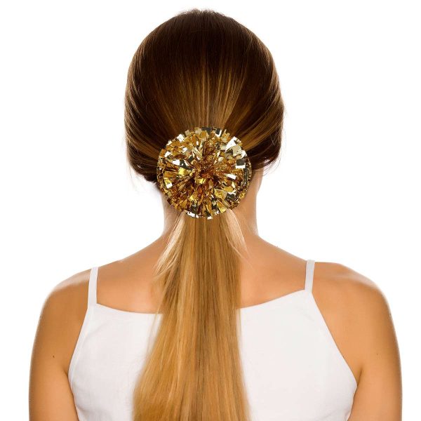 Metallic Gold Shoe Pom in Model's hair