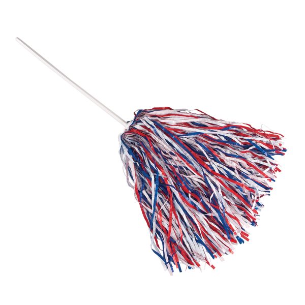 royal/red/white plastic rooter pom with a long white handle