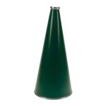 dark green riveted cheerleading megaphone with silver mouth piece and bottom rim