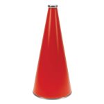 orange riveted cheerleading megaphone with silver mouth piece and bottom rim