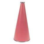 pink riveted cheerleading megaphone with silver mouth piece and bottom rim