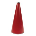 red riveted cheerleading megaphone with silver mouth piece and bottom rim