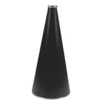 Black 22 inch riveted cheerleading megaphone with silver mouth piece and bottom rim, front view