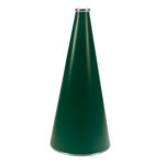 Dark Green 22 inch riveted cheerleading megaphone with silver mouth piece and bottom rim, front view