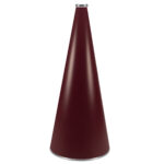Maroon 30 inch riveted cheerleading megaphone with silver mouth piece and bottom rim, front view