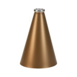 Metallic gold 12 inch riveted cheerleading megaphone with silver mouth piece, front view