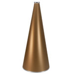 Metallic gold 30 inch riveted cheerleading megaphone with silver mouth piece and bottom rim, front view