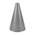 Metallic Silver 15 inch riveted cheerleading megaphone with silver mouth piece and bottom rim, front view