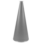Metallic Silver 30 inch riveted cheerleading megaphone with silver mouth piece and bottom rim, front view