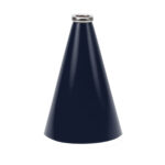 Navy 12 inch riveted cheerleading megaphone with silver mouth piece, front view
