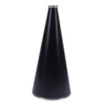 navy 22 inch riveted cheerleading megaphone with silver mouth piece and bottom rim, front view