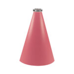 Pink 12 inch riveted cheerleading megaphone with silver mouth piece, front view