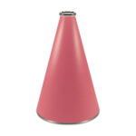 Pink 15 inch riveted cheerleading megaphone with silver mouth piece and bottom rim, front view