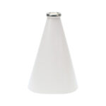white 12 inch riveted cheerleading megaphone with silver mouth piece, front view