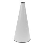 white riveted cheerleading megaphone with silver mouth piece and bottom rim