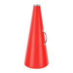 red molded cheerleading megaphone with silver mouth piece and handle