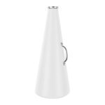 white molded cheerleading megaphone with silver mouth piece and handle