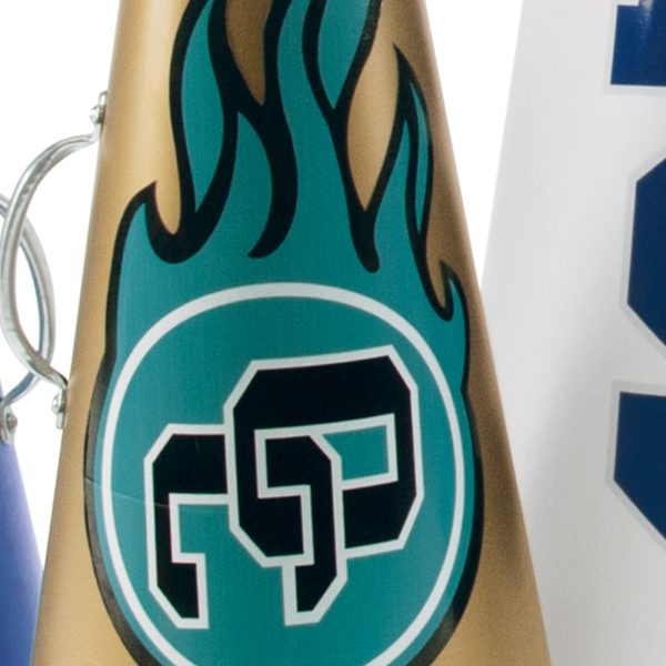 close up detail of a molded megaphone custom decal