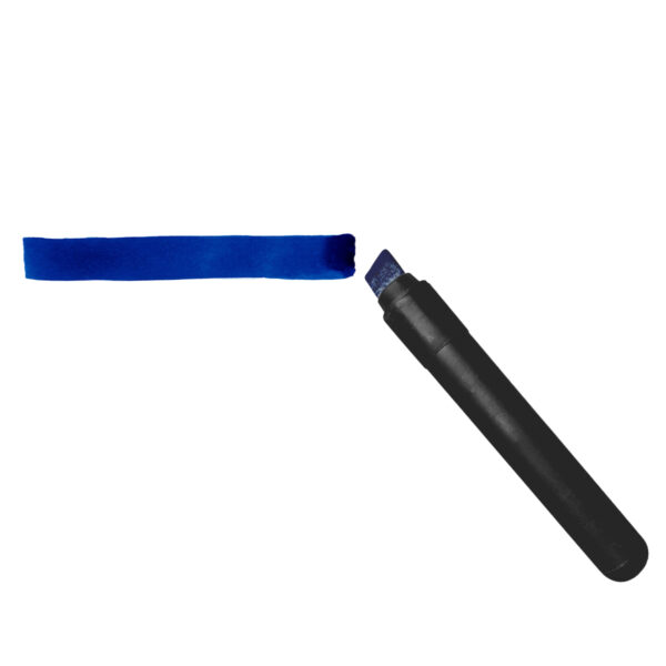Graphic Marking System three-quarter inch Marker Pen with black handle making a blue mark
