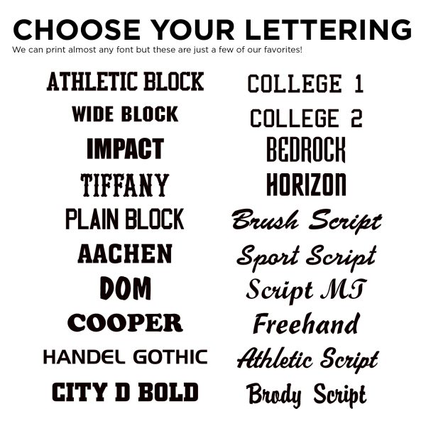 custom cheer flip-sign lettering options, for assistance contact our sales team