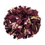 maroon metallic cheerleading show poms with gold metallic accents