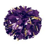 purple metallic cheerleading show poms with gold metallic accents
