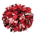 red metallic cheerleading show poms with silver metallic accents