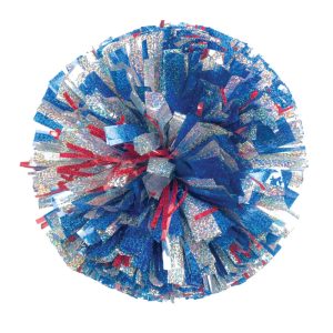 custom holographic cheer pom in royal, white, and red