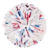 white custom plastic cheer pom with red and royal blue metallic accent