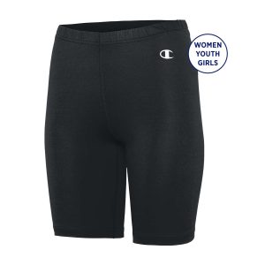 black Champion Double Dry Compression 7" Short, front three-quarters view