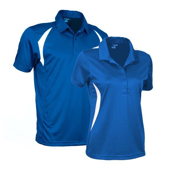 men's and women's royal/white Tonix Spirit Polo, front three-quarters view