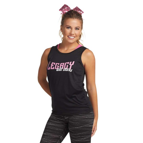 cheerleader wearing a black Augusta Training Tank top, front three-quarters view