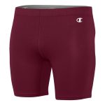 maroon champion compression short with white champion logo