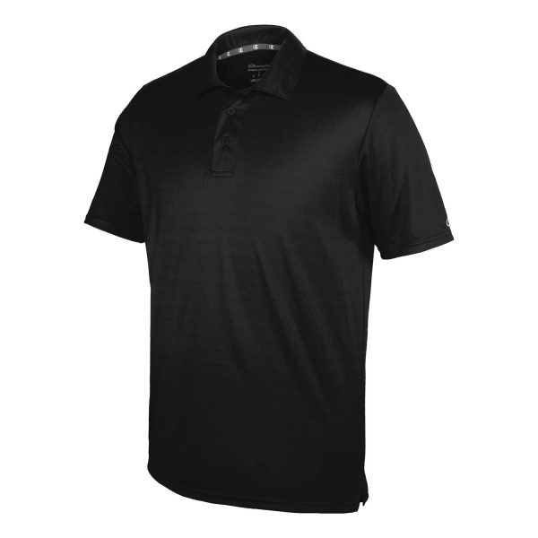 black Champion Essential Polo, front three-quarters view