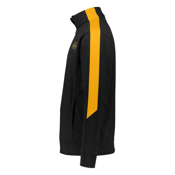 black and gold Augusta Men's Medalist 2.0 Pullover, side view of sleeve stripe