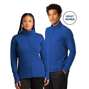 male and female models posing in royal blue Sport-Tek Sport-Wick Flex Fleece Jacket, front view