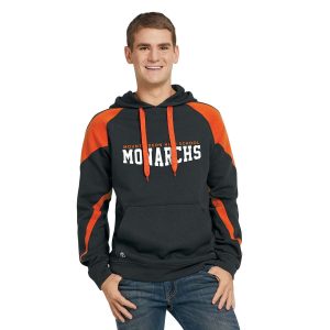 male model posing in black/orange Holloway Prospect Hoodie, front view