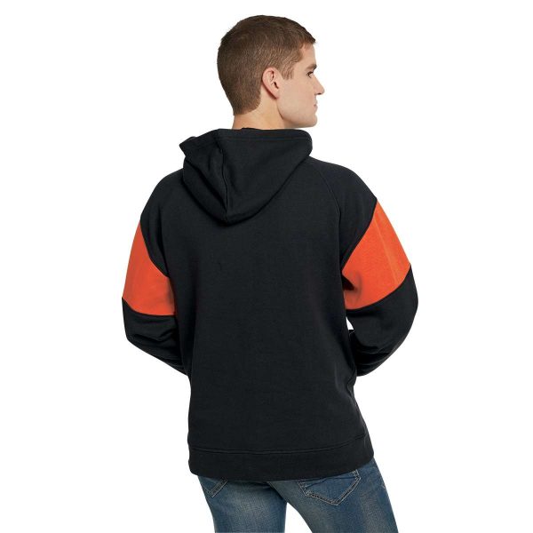 male model posing in black/orange Holloway Prospect Hoodie, back view