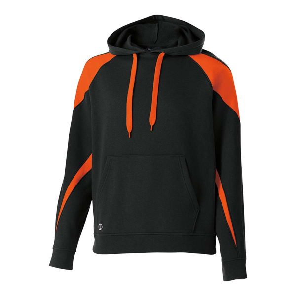 men's black/orange Holloway Prospect Hoodie, front view with drawstrings