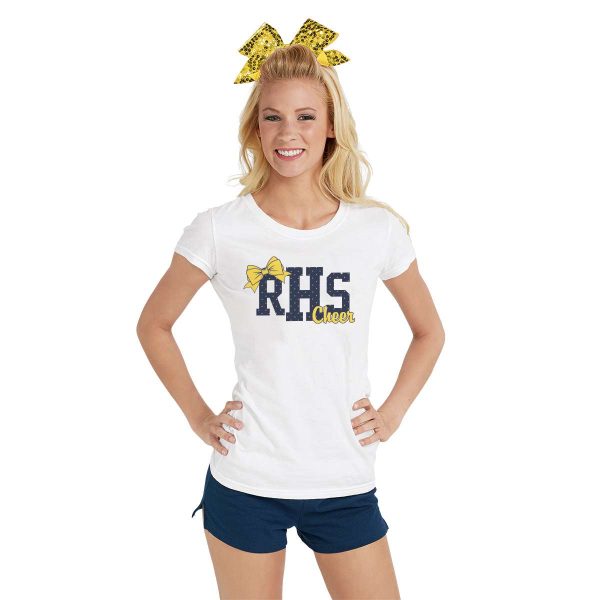 smiling model wearing navy Authentic Soffe Shorts, front view