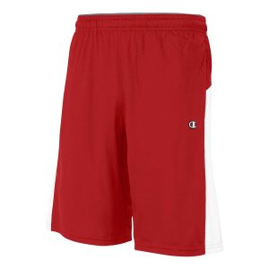 red/white Champion Double Dry Pocketed Short, three-quarters view